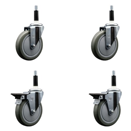 Service Caster 5'' Gray Poly Wheel Swivel 7/8'' Expanding Stem Caster Set 2 Brakes, 4PK SCC-EX20S514-PPUB-2-PLB-2-78
